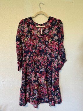 Femenine Boho Scoop Scrunched Sleeve Floral Printed Mini Dress Size L